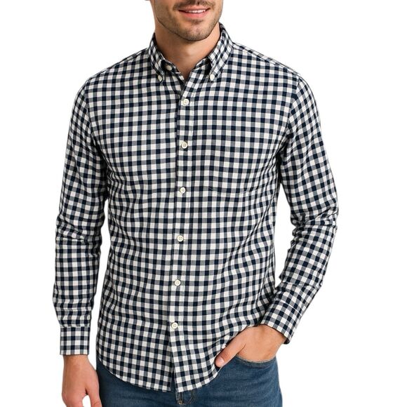 J Crew Shirt L Gingham Plaid Secret Wash Button Down Fall Black White - Picture 1 of 13